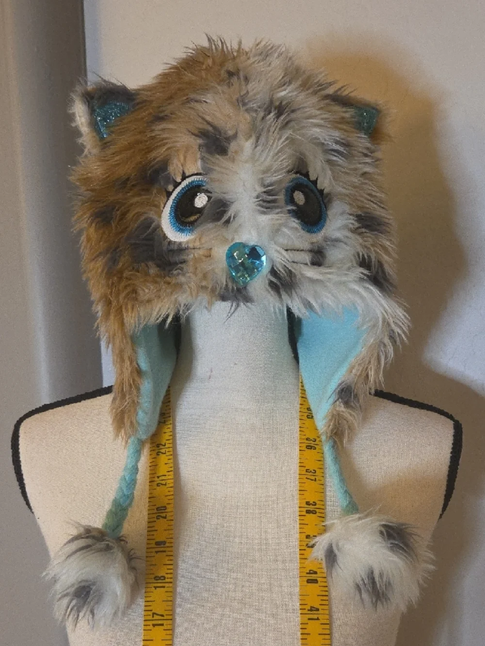 Cute Faux Fur Cat Hat & Blue Camo Monster Beanie Set Size Up To Age 6-7